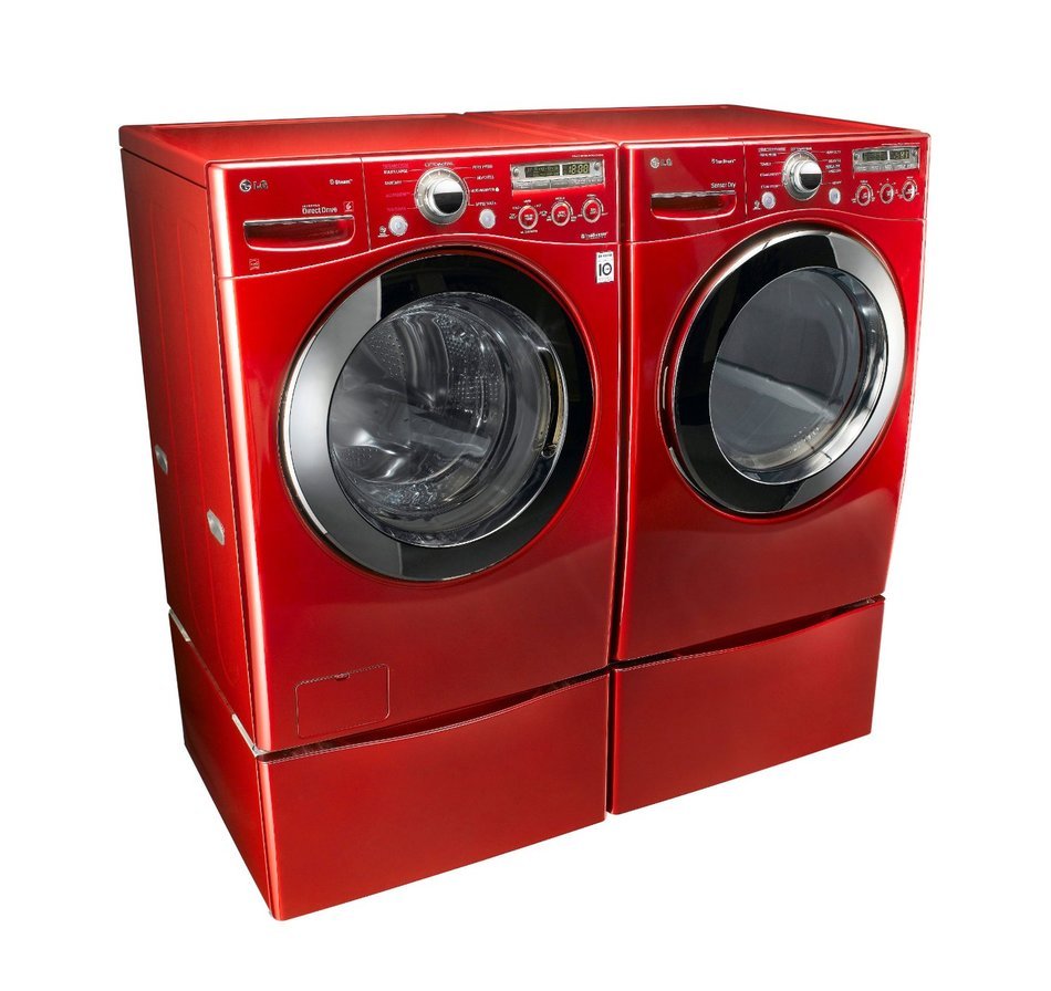 LG "Wild Cherry Red" Steam Laundry Pair with Matching Pedestals and ELECTRIC Dryer (WM2650HRA, DLEX2650R, WDP4R) N5