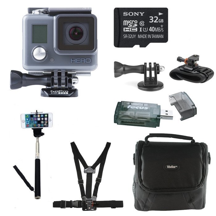 GoPro HERO HD with 32GB Deluxe Accessory Bundle + Selfie + Chest Strap + Sony 32GB Card N2