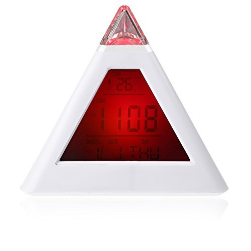 7 LED Color Changing Pyramid Digital LCD Alarm Clock Thermometer C/F Desktop Table Clocks Despertador Weather... N9