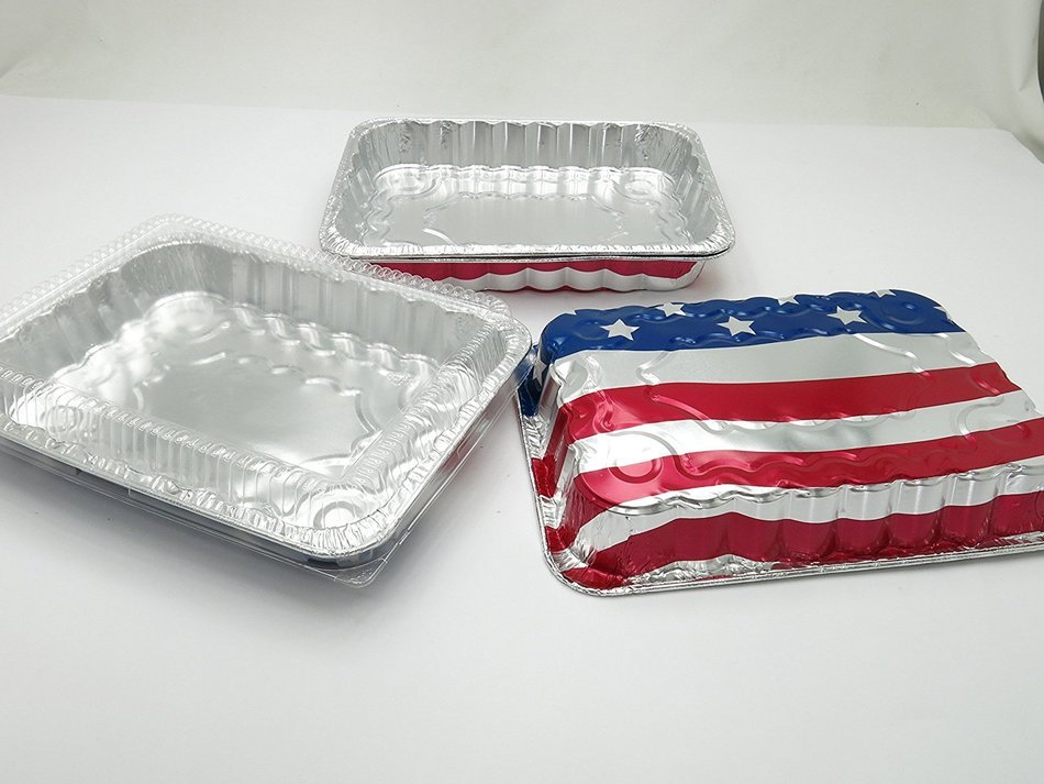 Disposable/ Reusable 13 x 9 x 2" American Flag Cake Pans w/ Clear Dome Lids #1776 (25) N2