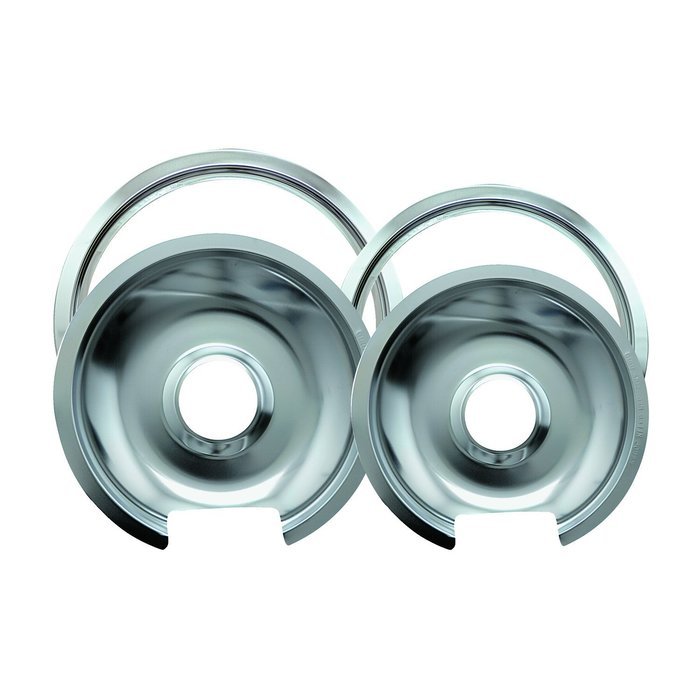 Range Kleen Drip Pan & Trim Ring Chrome 1 Small/6" Pan & Ring and 1 Large/8" Pan & Ring - 4 Pack