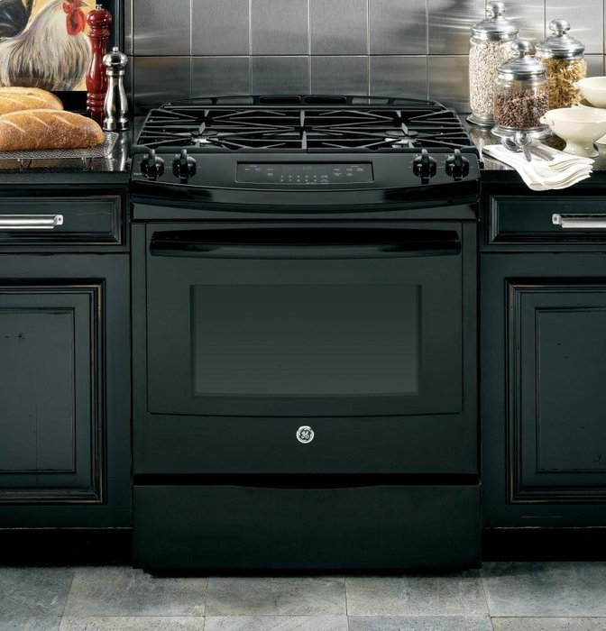 GE JGS650DEFBB 30" Black Gas Slide-In Sealed Burner Range N5