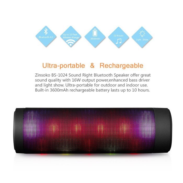 Zinsoko BS-1024 SoundRight Prism Portable Wireless Bluetooth 4.0 Speaker with 6 Visual Effects LED Show, Dual... N5