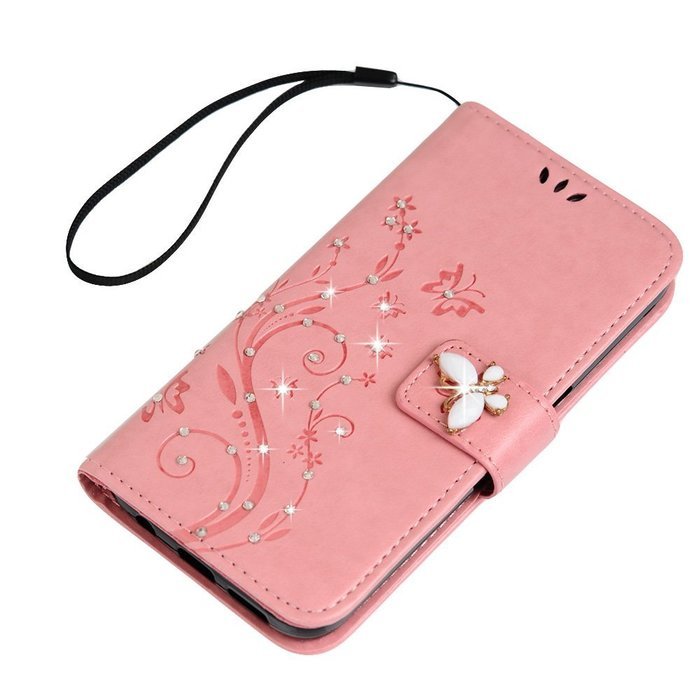 S7 Case,Samsung Galaxy S7 Case - Mavis's Diary 3D Handmade Wallet Bling Crystal Diamonds Butterfly Embossed Flowers... N44