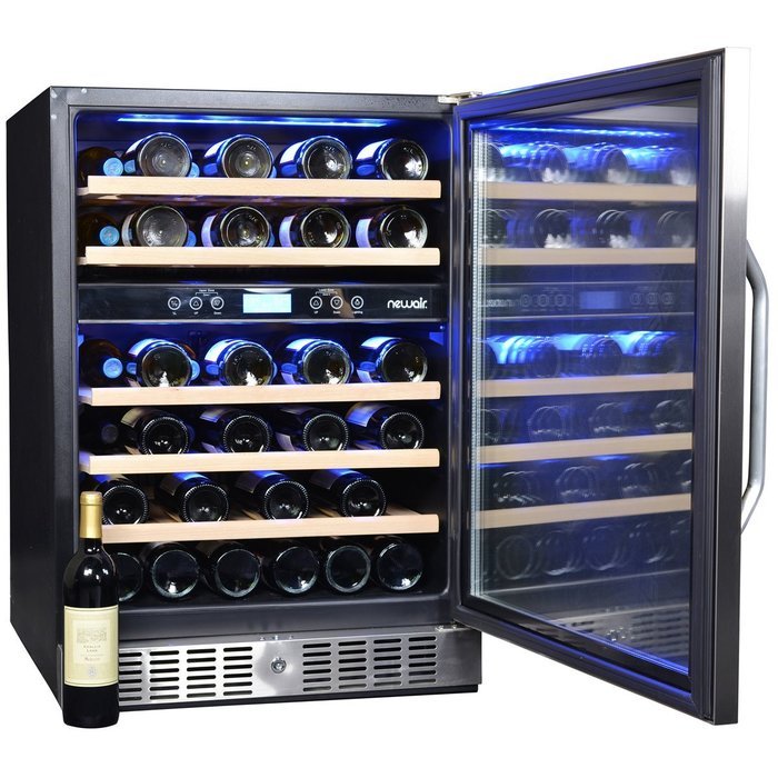 NewAir AWR-460DB 46 Bottle Built in Dual Zone Compressor Wine Cooler, Stainless Steel & Black N8