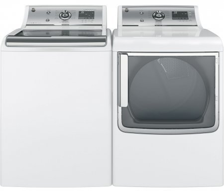 GE White Top Load Laundry Pair with GTW810SSJWS 28" Washer and GTD81GSSJWS 28" Gas Dryer N2
