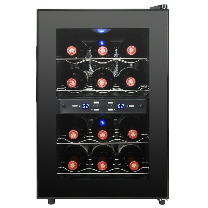 AKDY 12 Bottles Dual Zone Black Finish Reversible Doors Push Button Electric Wine Cooler Cellar N6