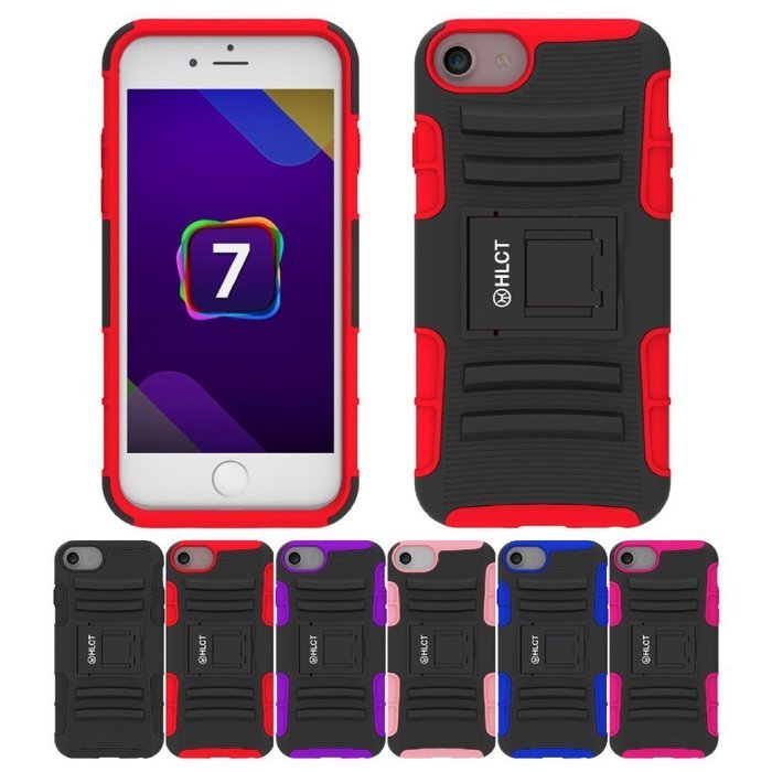 iPhone 7 Case, HLCT Rugged Shock Proof Dual-Layer Case with Built-In Kickstand for iPhone 7 4.7 Inch (Red) N23