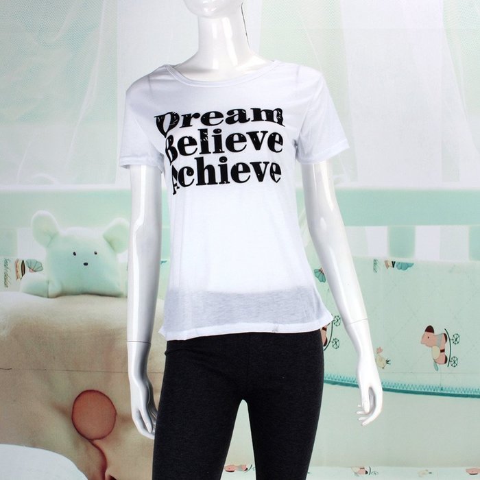 Obula(TM) Women Summer t shirt top casual short-sleeve letter printed top slim o-neck harajuku cotton women black...