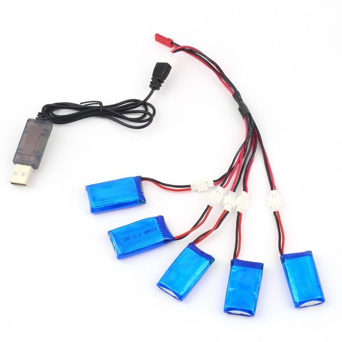 RioRand&reg; New 5x3.7V 500mAh Battery 2 to 5 Cable USB Charging Cable For Quadcopter(RR-UL36403) N2
