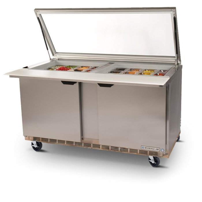 Beverage Air SPE48-18M-STL 48" Refrigerated Mega Top Sandwich Prep Table w/ See-Thru Glass Lid
