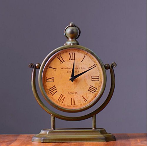 Retro Shabby Green Color Metal Clock Home Desk Table Clock Ornament Decoration N2