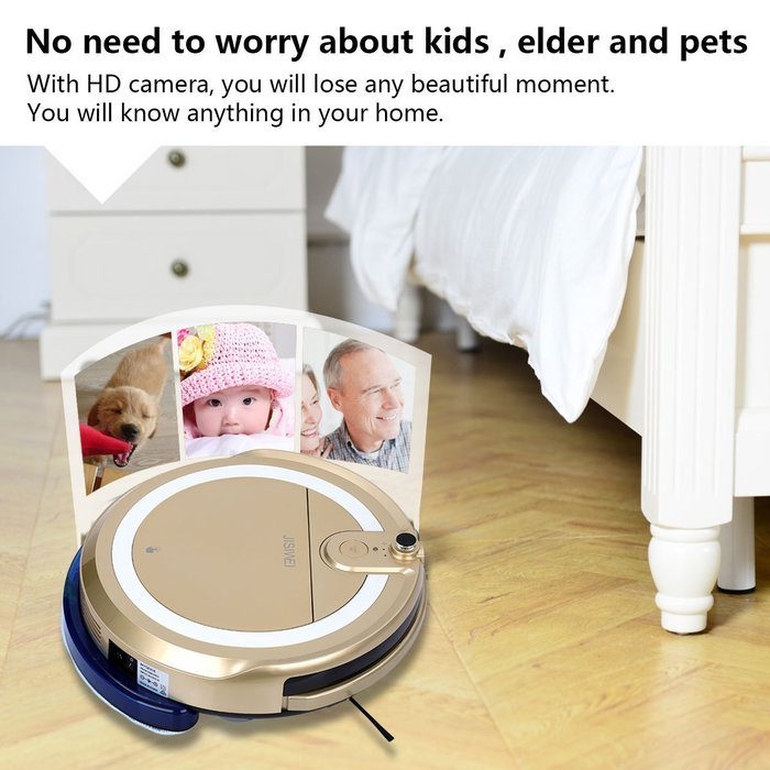 JISIWEI Vacuum Cleaning Robot i3 with Built-in HD Camera APP Remote Control for Android and iOS Smartphone (Golden) N7