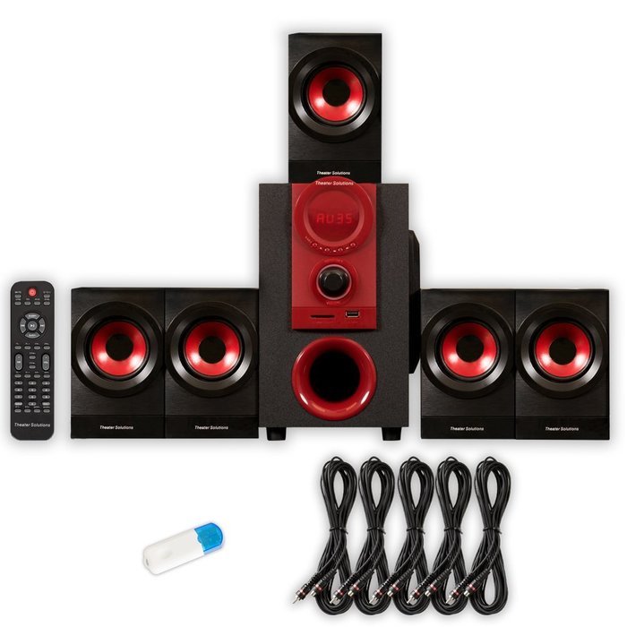 Theater Solutions TS521 Home 5.1 Speaker System with USB Bluetooth and 5 Extension Cables N2