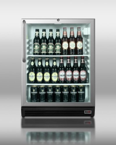 Summit SCR600BLPUBCSS: Commercially approved built-in glass door refrigerator for red wine and ale storage, with... N3