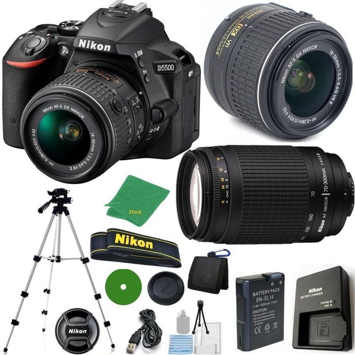Nikon D5500 - International Version (No Warranty), 18-55mm f/3.5-5.6 DX VR, Nikon 70-300mm f/4-5.6G Nikkor, Tripod...