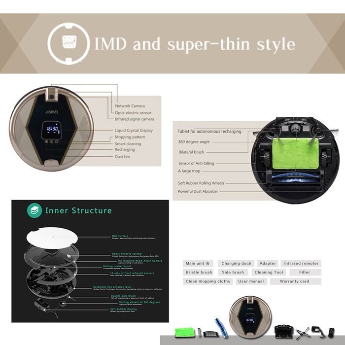 Anself JISIWEI Intelligent Automatic Vacuum Cleaner Robot with 1080p Camera WiFi Infrared/APP Remote Control N8