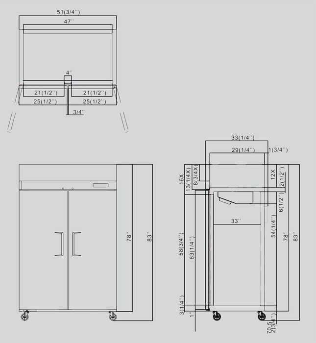 52" Double 2 Door Side By Side Stainless Steel Reach in Commercial Refrigerator, 49 Cubic Feet, for Restaurant N2