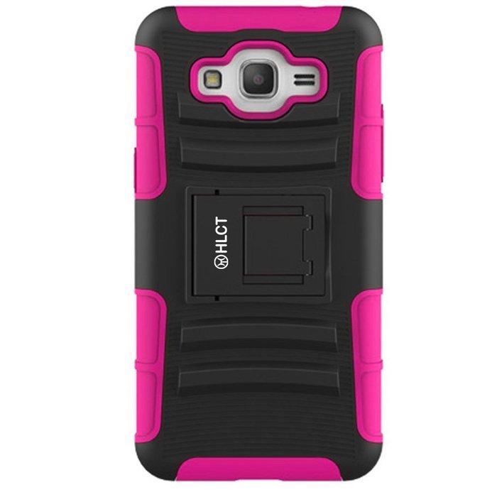 Galaxy Grand Prime Case, HLCT Rugged Shock Proof Dual-Layer PC and Soft Silicone Case With Built-In Kickstand... N19
