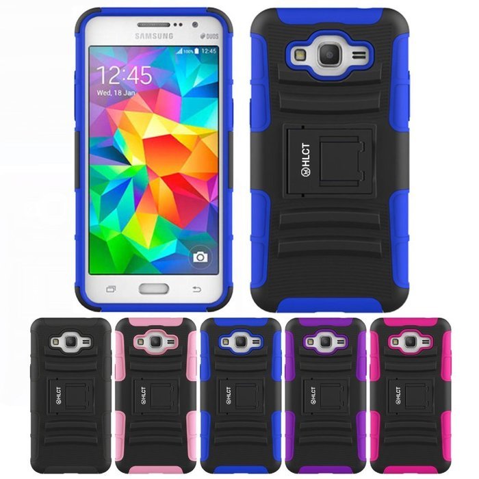 Galaxy Grand Prime Case, HLCT Rugged Shock Proof Dual-Layer PC and Soft Silicone Case With Built-In Kickstand... N20