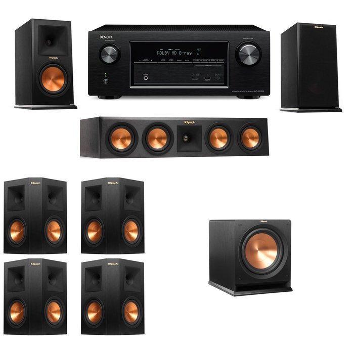 Klipsch RP-160M-E Monitor Speaker 7.1 R112SW Denon AVR-X2100W