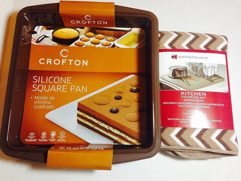 Silicone Cake Square Pan Crofton Brown with Brown Kitchen Dish Fast Drying Mat Bundle N3
