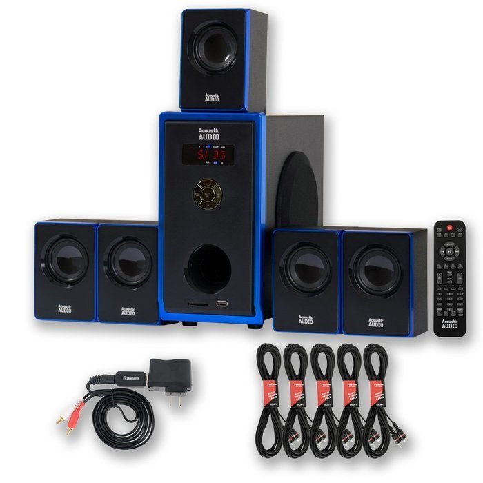 Acoustic Audio AA5102 Home Theater 5.1 Speaker System with Bluetooth and 5 Extension Cables N2