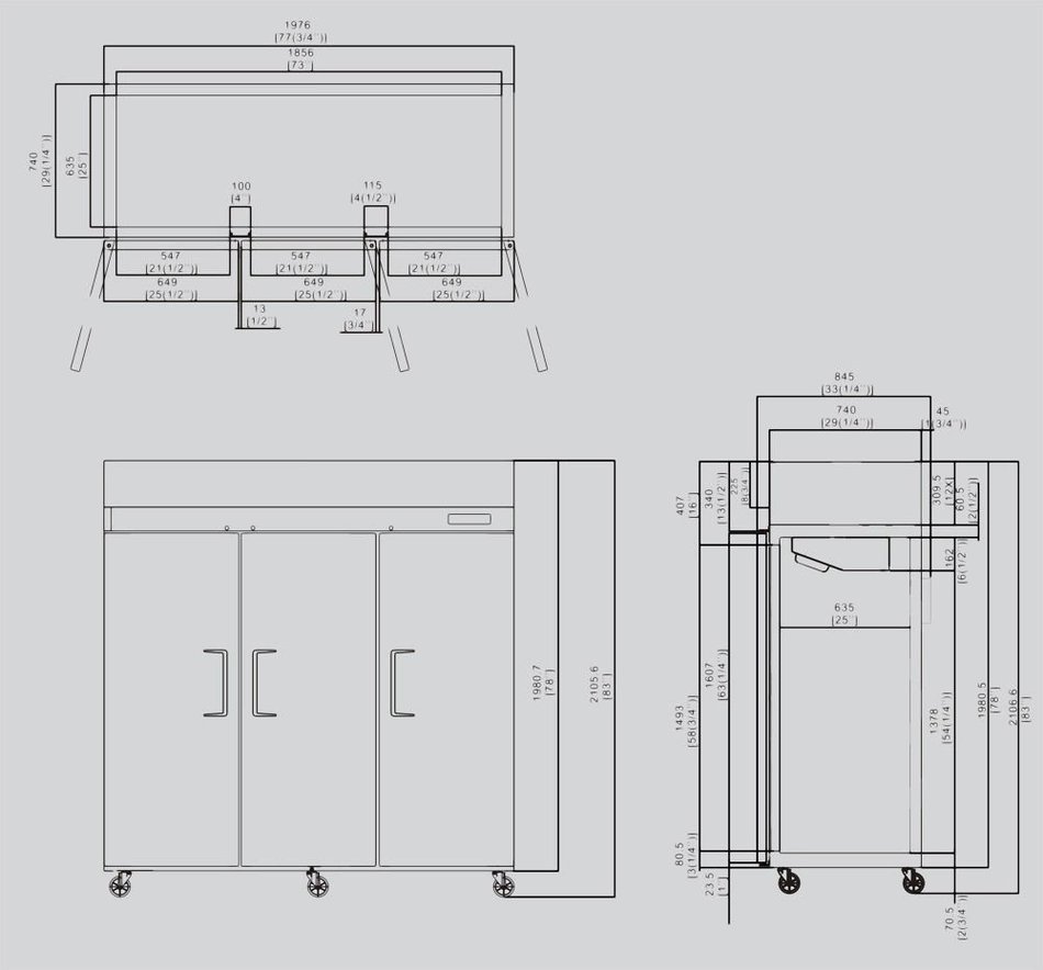 3 Door Stainless Steel Freezer Commercial Freezer MBF-8003