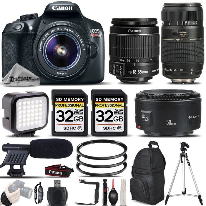 Canon EOS Rebel T6 Camera + Canon 18-55mm IS II Lens + Canon 50mm 1.8 II + Telephoto 70-300mm +LED Light + Mic...