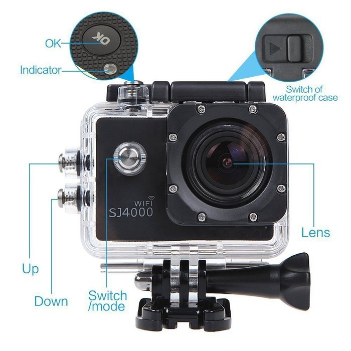 Mira-Tech Waterproof Action Camera 12MP 1080P HD with 2 Batteries and Free Accessories Kit(Wifi Black) N4