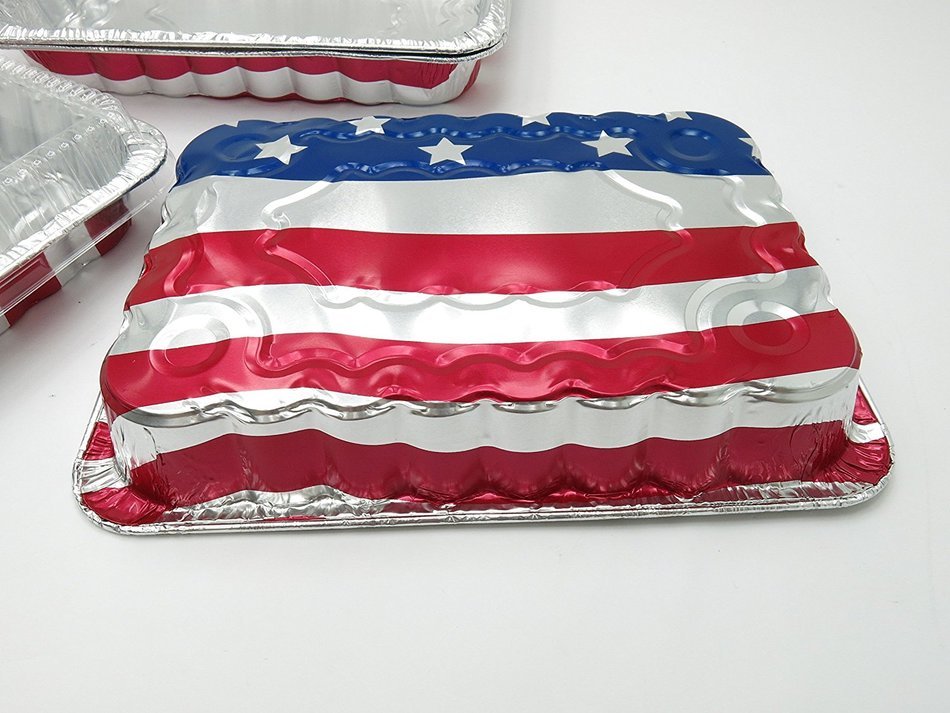 Disposable/ Reusable 13 x 9 x 2" American Flag Cake Pans w/ Clear Dome Lids #1776 (25) N4