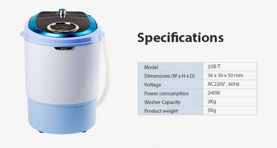 Husen 25B-T Portable Mini Washing Machine AC 220V, 60Hz, 240w 6.6 lb (3 kg) N3