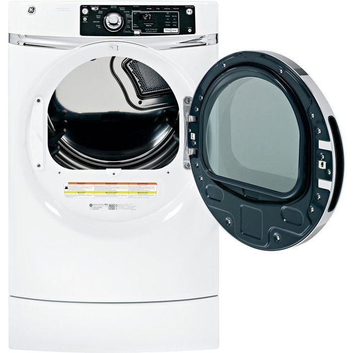 GE RightHeight Design GFDR270EHWW 28" Front-Load Electric Dryer with 8.1 cu. ft. Capacity White N2