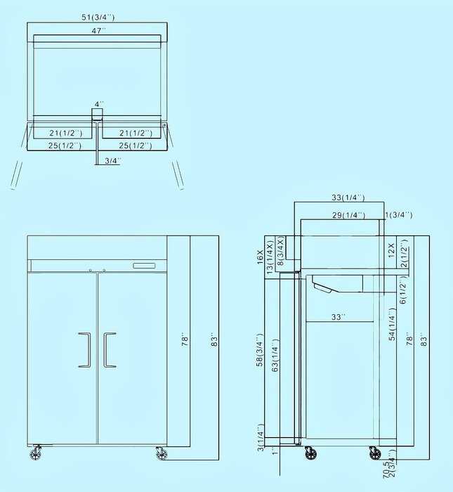 52 Inch Freezer Double Solid Doors Stainless Steel Reach-in Commercial Grade Restaurant 44.5 Cubic Ft Model MBF8002