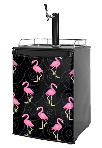 Kegerator Skin - Flamingos on Black (fits medium sized dorm fridge and kegerators)