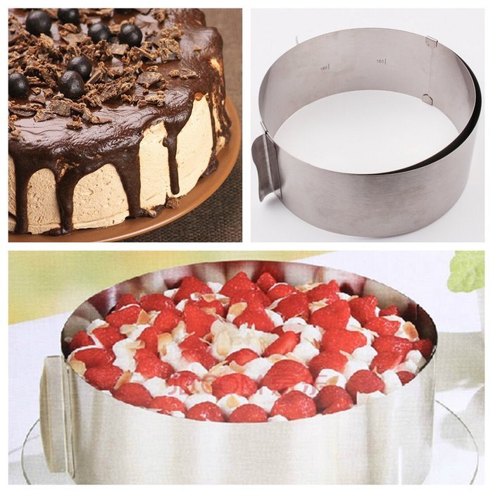 6-12" Adjustable Stainless Steel Mousse Cake Ring Baking Mold 2Handle Layered N4
