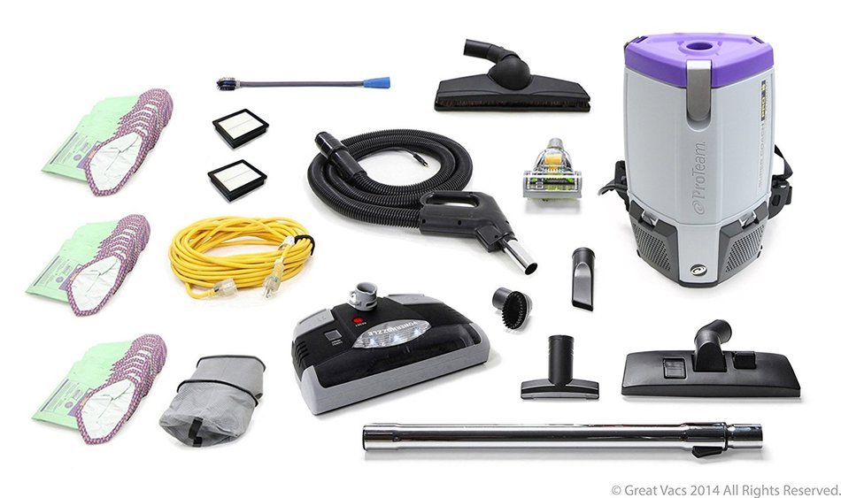 Loaded ProTeam Super Coach Pro 6 QT Commercial Backpack Vacuum Cleaner With Power head N2