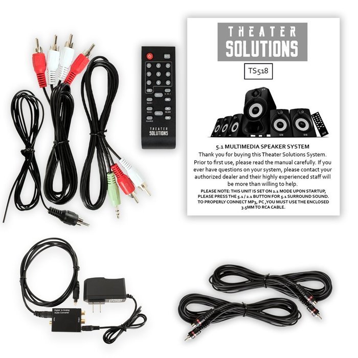 Theater Solutions TS518 Bluetooth Home 5.1 Speaker System FM Tuner Optical Input 2 Ext. Cables N2