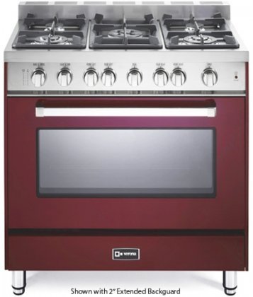 36" - Gas Single Oven Range - Convection Oven, Matte Black Finish: Burgundy