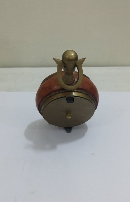 NAUTICAL MARITIME ~ BRASS CLOCK WITH RED LEATHER DESKTOP ~ SMALL TABLE CLOCK ~ WORKING CLOCK N2
