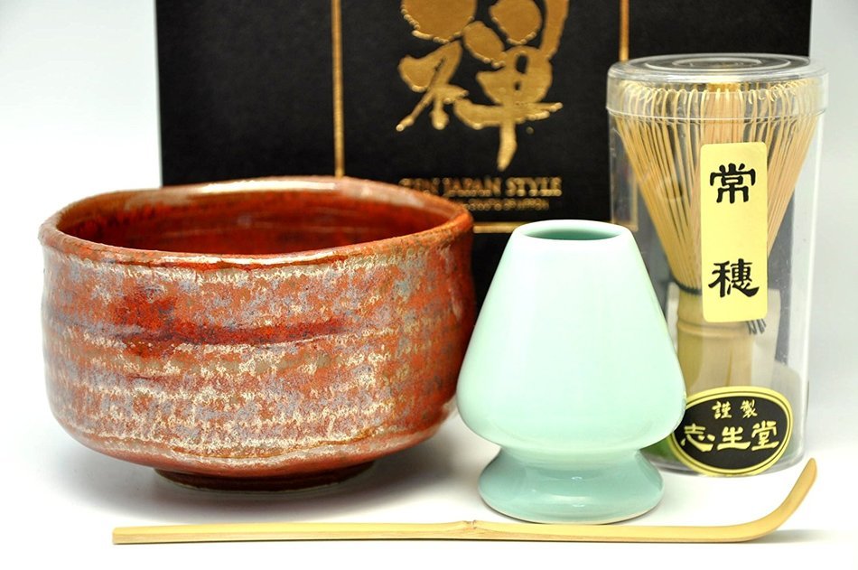 Japanese Mino Yaki ware Matcha Bowl And Tea Ceremony Set Green Tea 12.3 / 12.3 / 7.2cm (4.8 / 4.8 / 2.8inch)[7434] N3