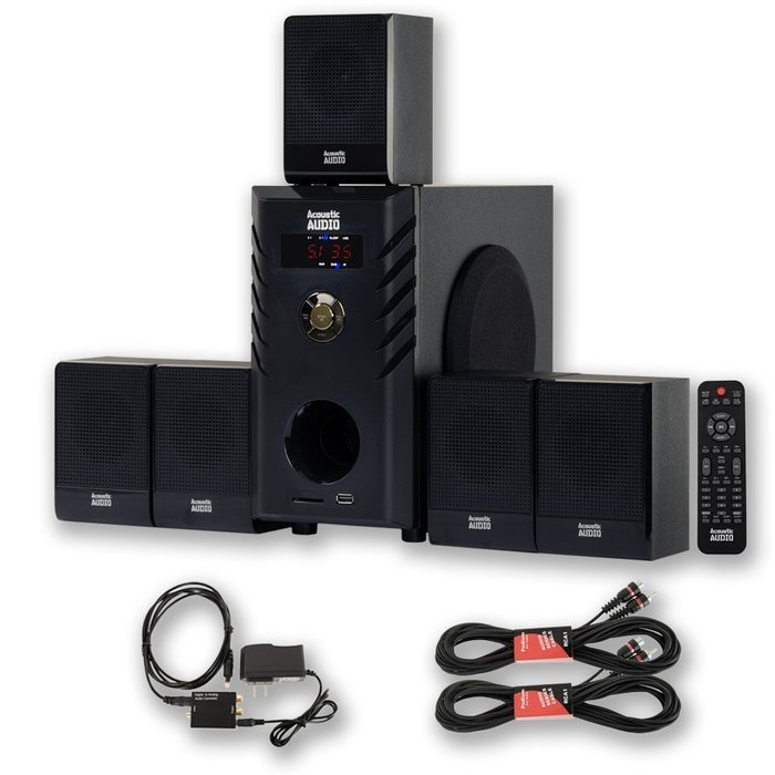 Acoustic Audio AA5104 Home Theater 5.1 Speaker System with Optical Input and 2 Extension Cables