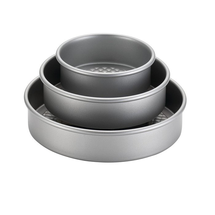 3-Piece Folded Aluminized Steel Round Cake Pan Set, Silver