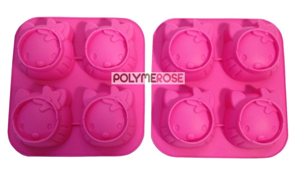 SET OF TWO (2) HELLO KITTY candy and dessert molds Pans - Silicone by Polymerose T.M. (4 cavity each, 8 cavity...