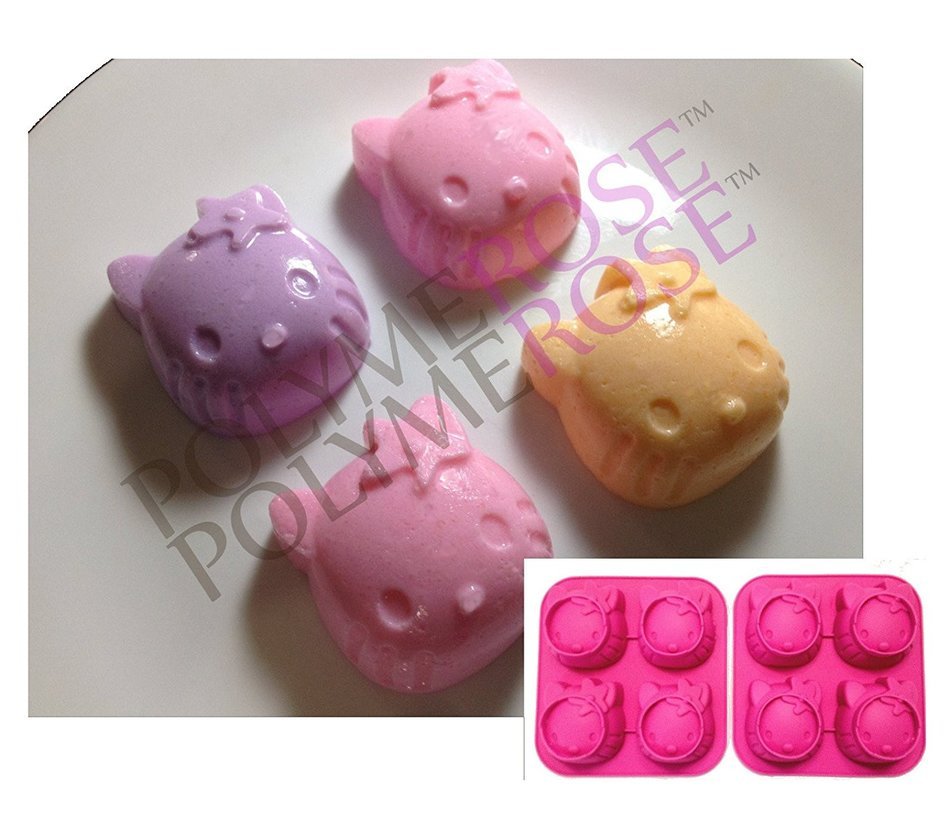 SET OF TWO (2) HELLO KITTY candy and dessert molds Pans - Silicone by Polymerose T.M. (4 cavity each, 8 cavity... N2