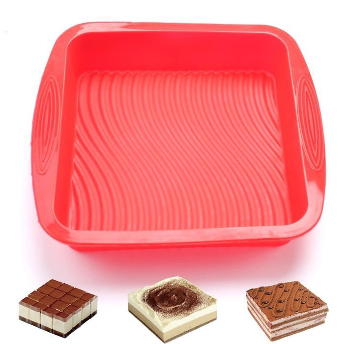 1ea Alekoo 9.6&ldquo; / 24.5cm Non-stick Round Silicone Cake Mold Pan, Pizza pan with ears (Square) N5