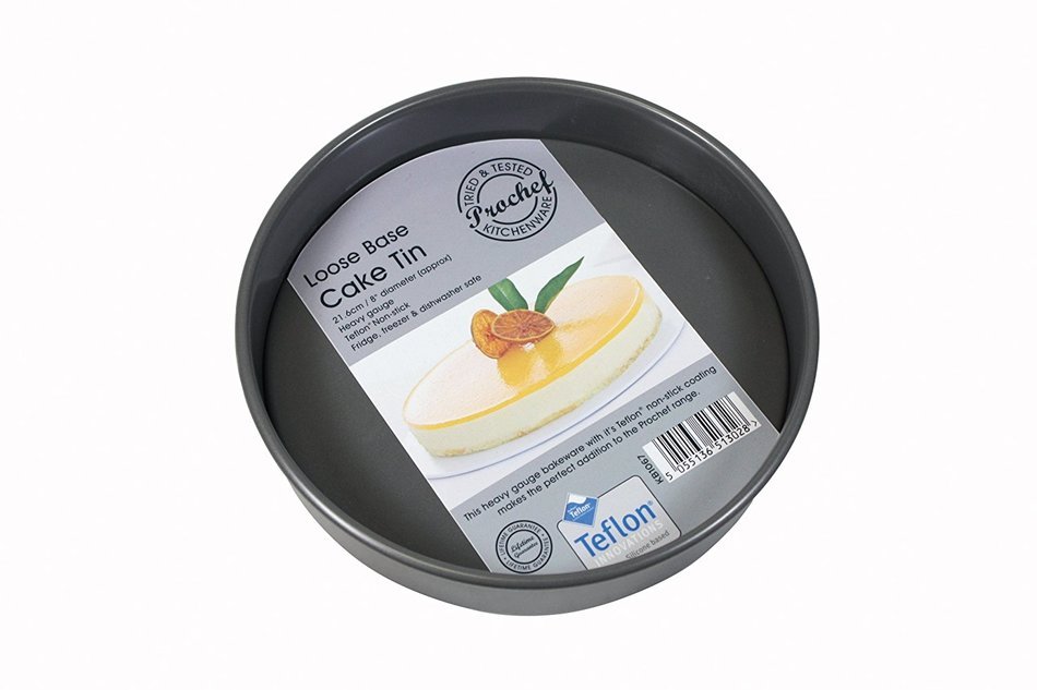 Prochef 8-inch Teflon Shallow Loose Base Cake Tin, Graphite