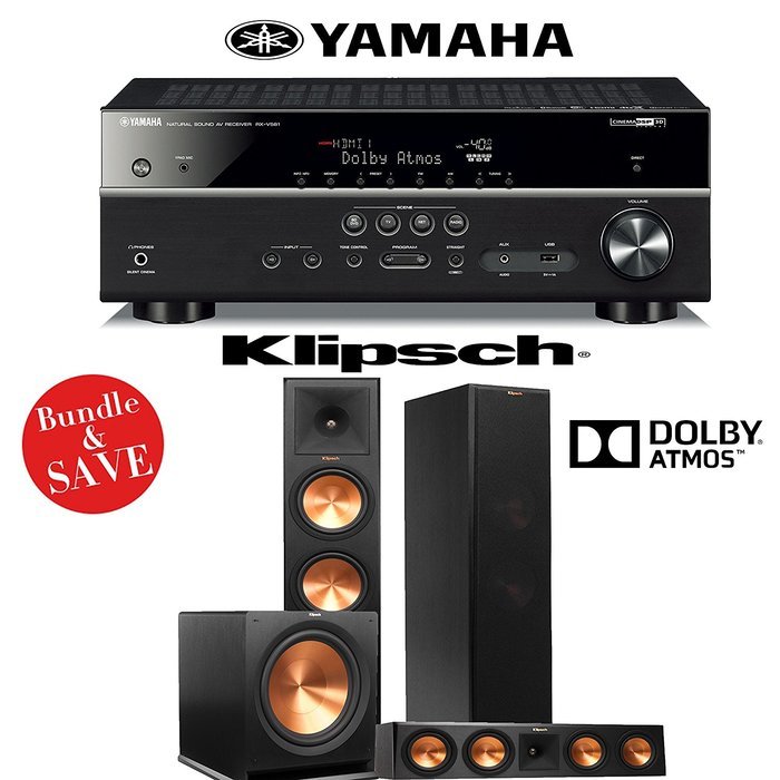 Klipsch RP-280FA 3.1 Reference Premiere Dolby Atmos Home Theater System with Yamaha RX-V581BL 7.2-Ch A/V Receiver