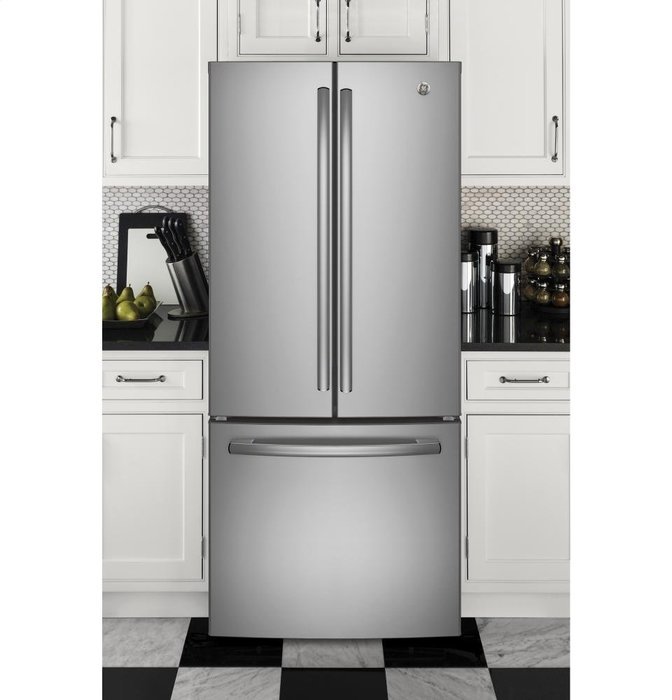 GE GNE21FSKSS 30" French Door Refrigerator with 20.8 cu. ft. Total Capacity, 2 Glass Shelves, 6 cu. ft. Freezer... N6