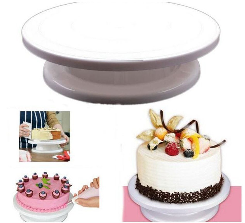 Yingwei Cake Turntable Revolving Cake Decorating Stand Cake Stand,Elegant White